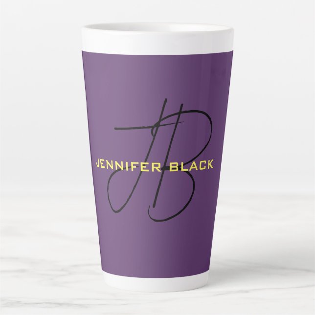 Monogram Initial Letters Indigo Minimalist Modern Latte Mug (Front)