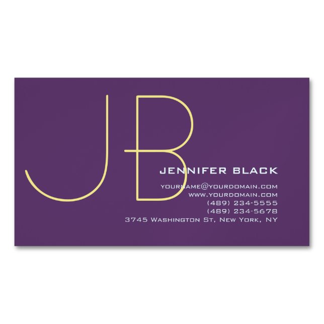 Monogram Initial Letters Indigo Minimalist Modern Magnetic Business Card (Front)