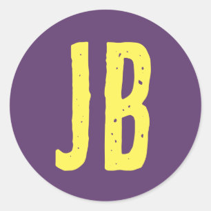 Monogram Initial Letters Indigo Yellow Minimalist Classic Round Sticker