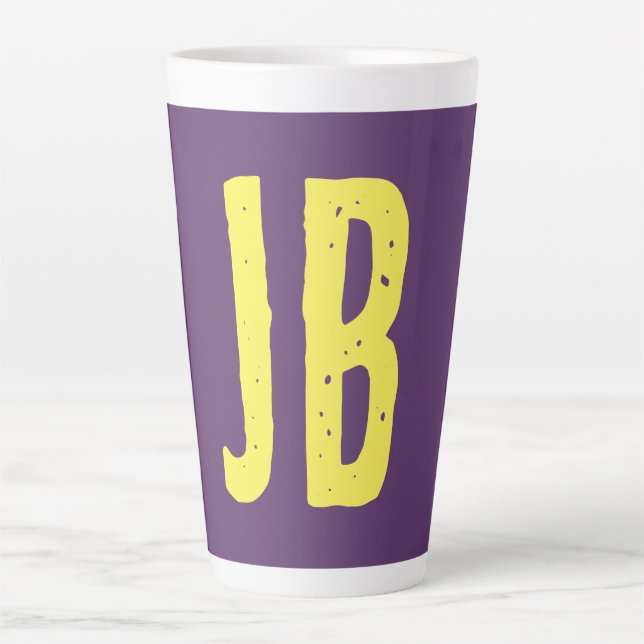 Monogram Initial Letters Indigo Yellow Minimalist Latte Mug (Front)