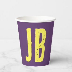 Monogram Initial Letters Indigo Yellow Minimalist Paper Cups