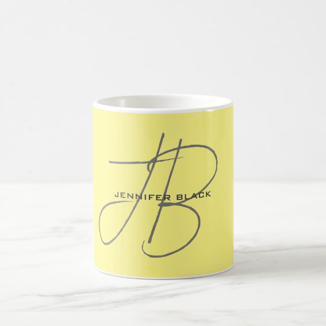 Monogram Initial Letters Light Yellow Modern Coffee Mug (Center)