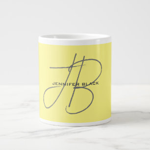 Monogram Initial Letters Light Yellow Modern Large Coffee Mug