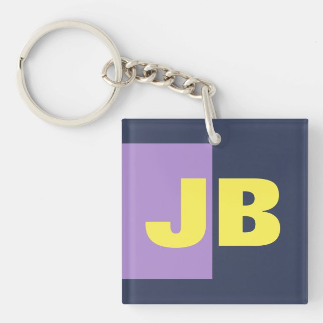 Monogram Initial Letters Navy Blue Indigo Yellow Key Ring (Front)