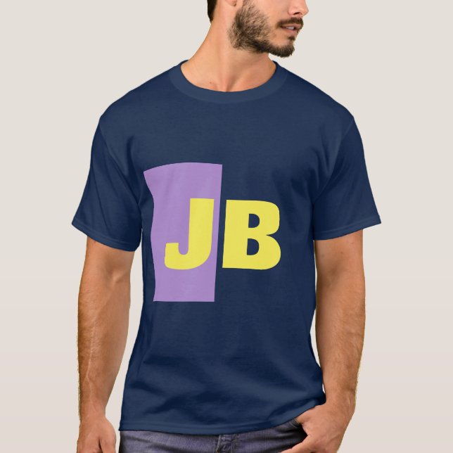Monogram Initial Letters Navy Blue Indigo Yellow T-Shirt (Front)