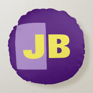 Monogram Initial Letters Purple Yellow Round Cushion