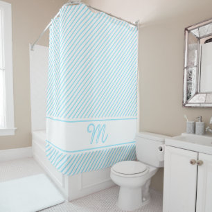 Monogram Initial light blue stripes Shower Curtain