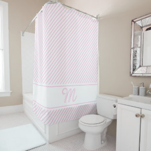 Monogram Initial light pink stripes Shower Curtain