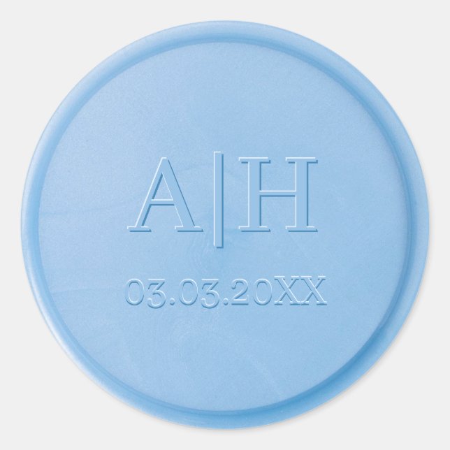 Monogram Initial Linen Blue Wax Seal Sticker (Front)