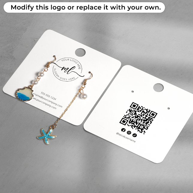 Monogram Initial Logo Qr Code Earring Display Card (Creator Uploaded)