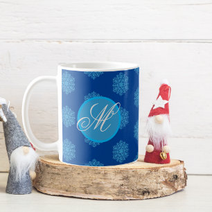 Monogram Initial "M" Blue Snowflakes Coffee Mug