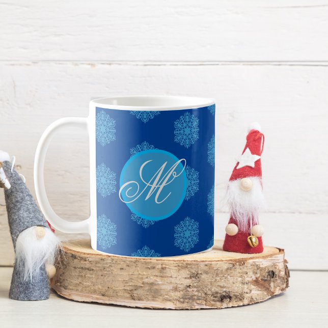 Monogram Initial "M" Blue Snowflakes Coffee Mug (Single Letter Monogram "M" Blue Snowflake Coffee Mug
)