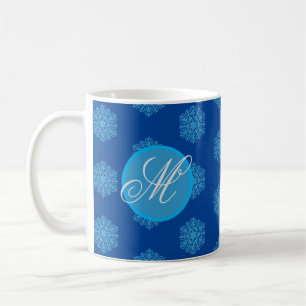 Monogram Initial "M" Blue Snowflakes Coffee Mug