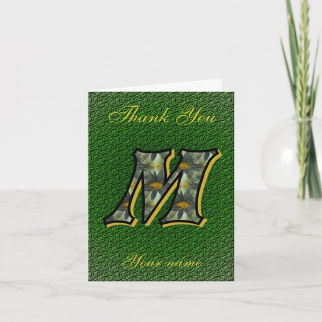 Monogram Initial M Daisies Art Personalised Thank You Card (Front)