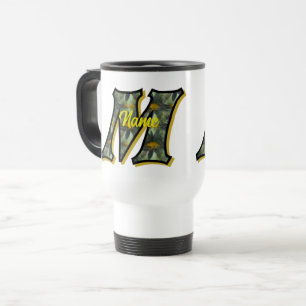 Monogram Initial M Daisies Floral Art Personalised Travel Mug