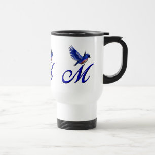 Monogram Initial M Elegant Bluebird Travel Mug