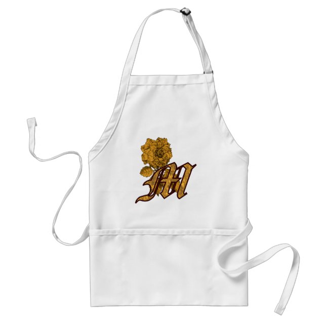 Monogram Initial M Elegant Gold Peony Flower  Standard Apron (Front)