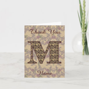 Monogram Initial M Elegant Vintage Floral  Thank You Card