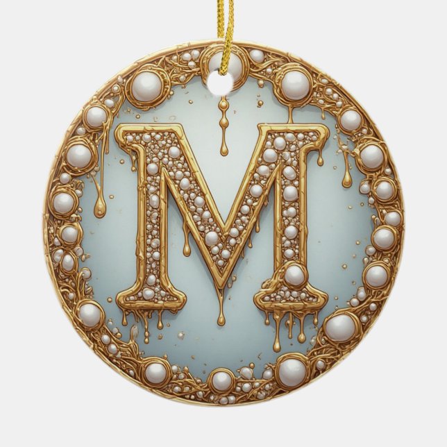 Monogram Initial M Gift For Girlfriend Ceramic Tree Decoration (Front)