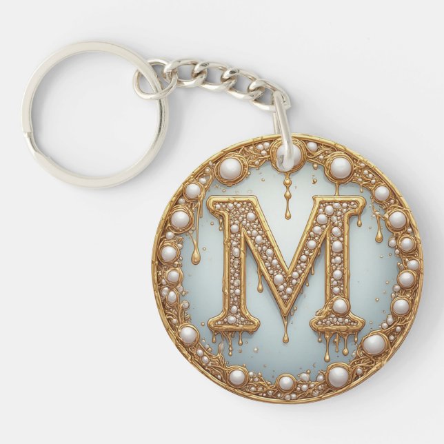 Monogram Initial M Gift For Girlfriend Key Ring (Front)