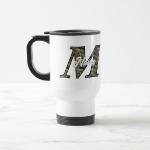 Monogram Initial M Hydrangea Flowers Personalised Travel Mug