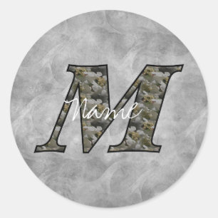 Monogram Initial M Hydrangea Flowers Personalized Classic Round Sticker