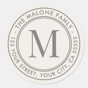 Monogram initial minimal light tan return address classic round sticker