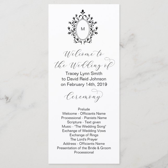 Monogram Initial Minimal Wedding Program Programme (Front)