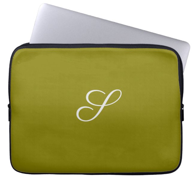 Monogram initial minimalist sage green  laptop sleeve (Front)