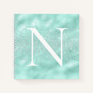 Monogram Initial Mint Green Sparkles Bling Notebook