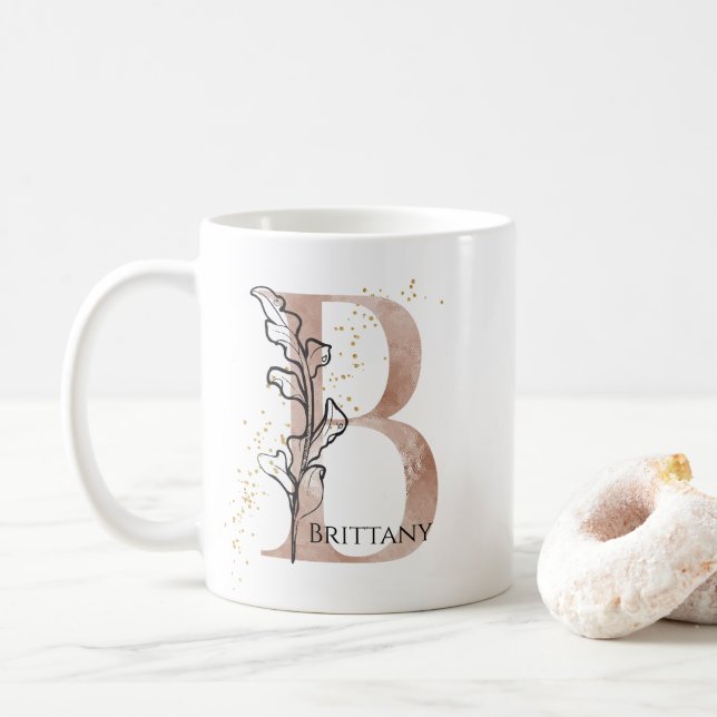Monogram Initial Modern Letter B Boho Personalised Coffee Mug (With Donut)