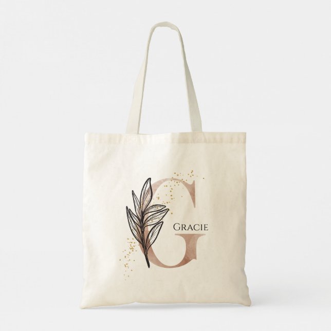 Monogram Initial Modern Letter G Boho Personalised Tote Bag (Back)