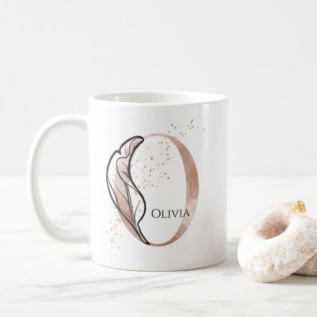Monogram Initial Modern Letter O Boho Personalised Coffee Mug (With Donut)
