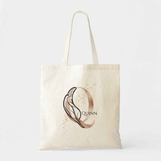 Monogram Initial Modern Letter Q Boho Personalised Tote Bag (Front)