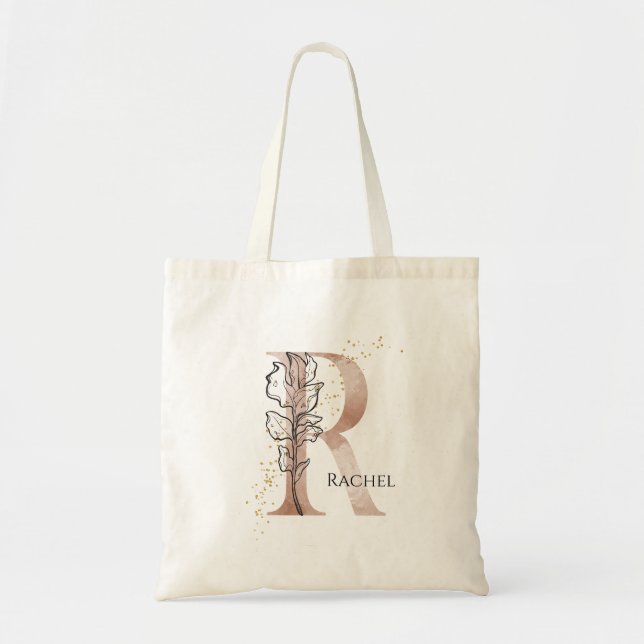 Monogram Initial Modern Letter R Boho Personalised Tote Bag (Front)