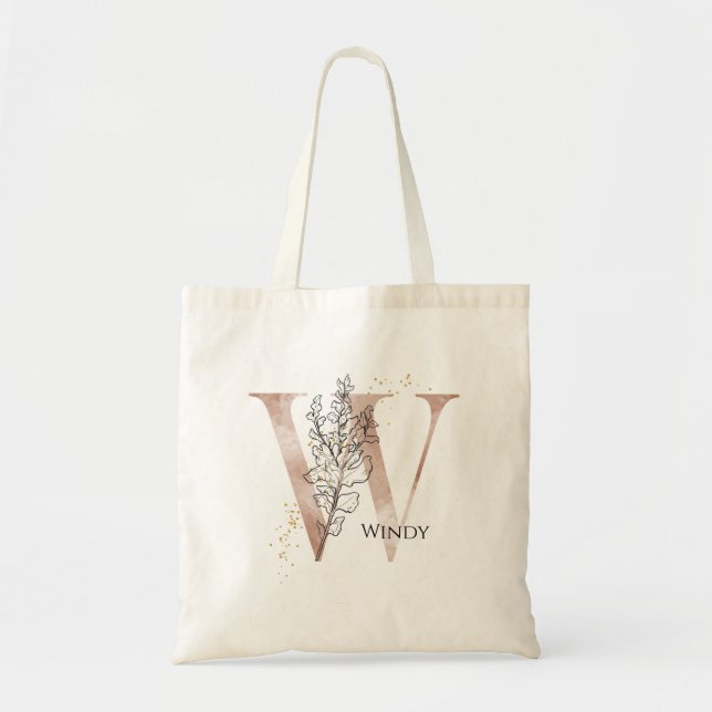 Monogram Initial Modern Letter W Boho Personalised Tote Bag (Front)