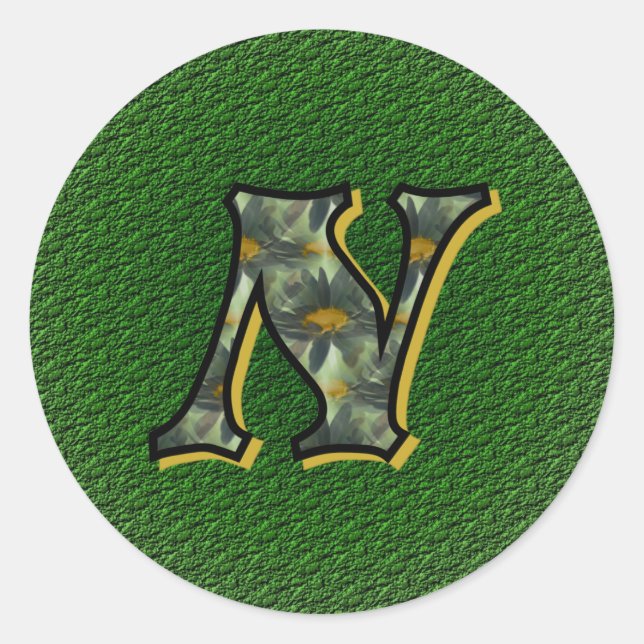Monogram Initial N Black Daisies Sticker (Front)
