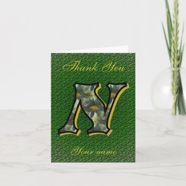Monogram Initial N Daisies Art Personalised Thank You Card (Front)