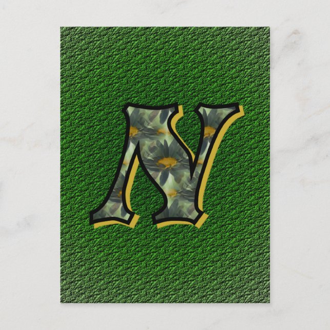 Monogram Initial N Daisies Floral Art Postcard (Front)