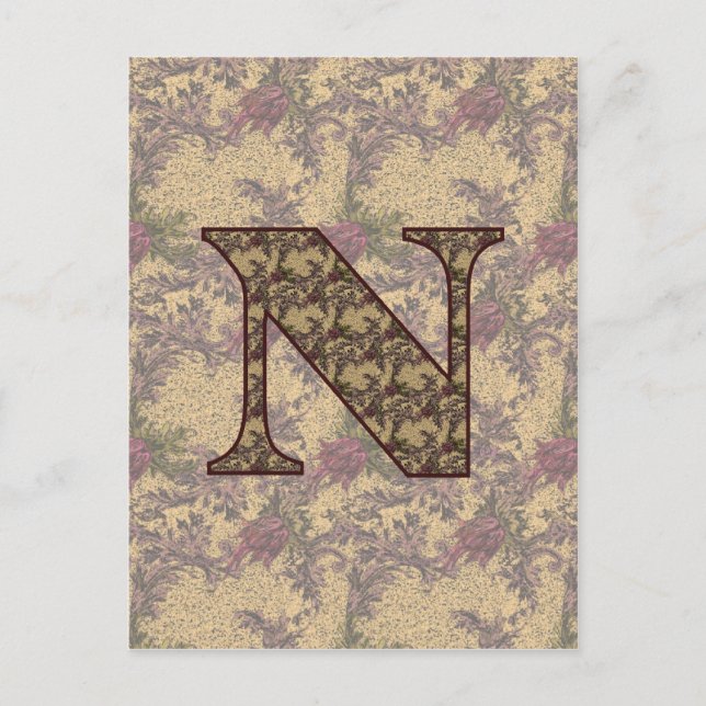 Monogram Initial N Elegant Vintage Floral  Postcard (Front)