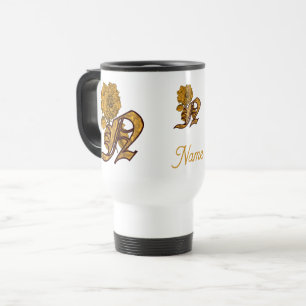 Monogram Initial N Gold Peony Personalised Travel Mug