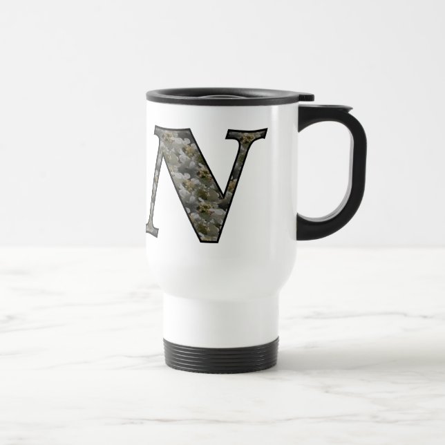 Monogram Initial N Hydrangea Floral Travel Mug (Right)