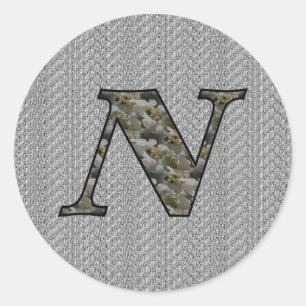 Monogram Initial N Hydrangea Flowers Classic Round Sticker