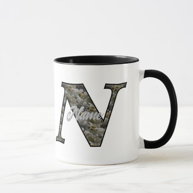 Monogram Initial N Hydrangea Flowers Personalised Mug (Right)