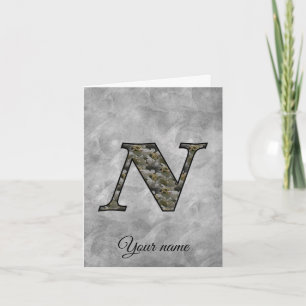 Monogram Initial N Hydrangea Flowers Personalised Note Card