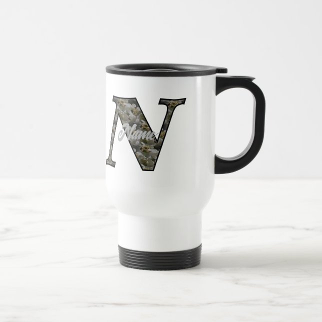 Monogram Initial N Hydrangea Flowers Personalised Travel Mug (Right)