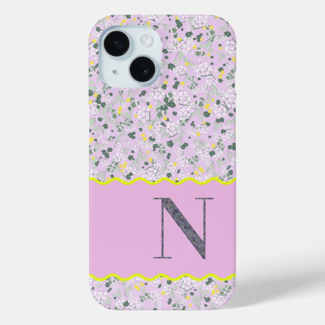 MONOGRAM INITIAL N LILAC LITTLE FLOWERS Case-Mate iPhone CASE (Back)