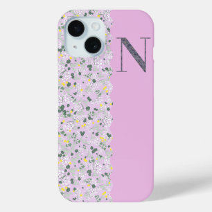 MONOGRAM INITIAL N LILAC LITTLE FLOWERS iPhone 15 CASE