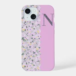 MONOGRAM INITIAL N LILAC LITTLE FLOWERS iPhone 15 CASE