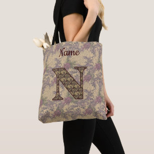 Monogram Initial N Vintage Floral Personalised Tote Bag